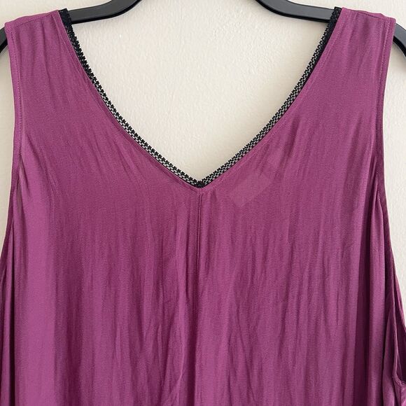 Logo Lori Goldstein Layers Tank Tunic Plus Size 3X Semi Sheer Purple Black Trim - Picture 3 of 12